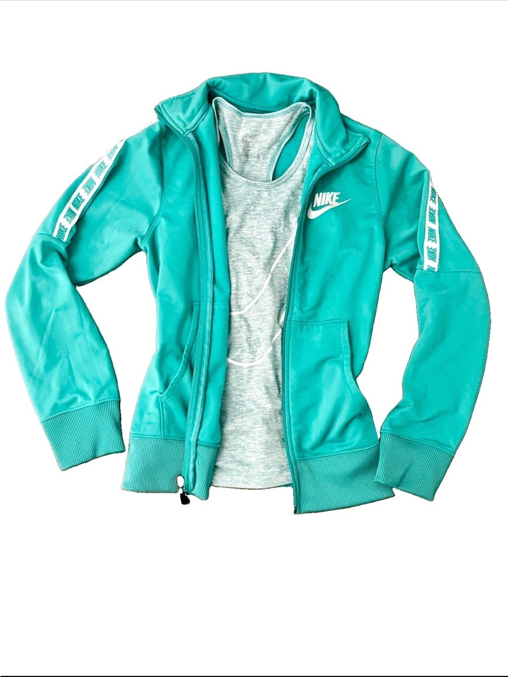 Nike Sportswear 2 PC Set Track Jacket And Fitted Tank Teal Full Zip Swoosh XS